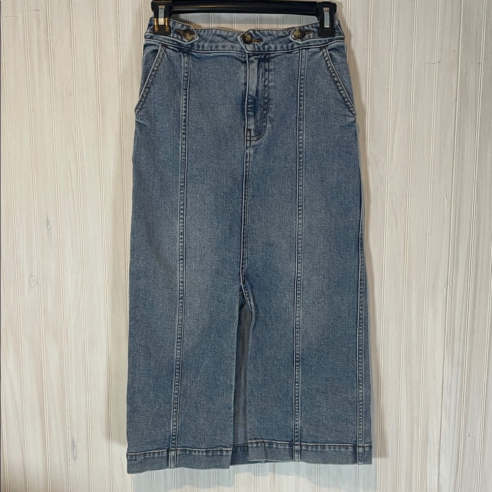 FAHERTY MIDI SLIT DENIM SKIRT